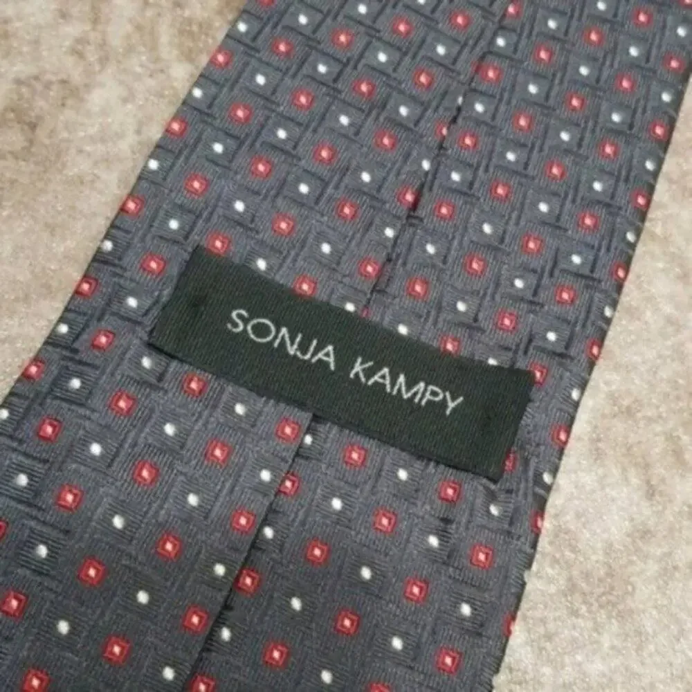 Sonja Kampy Men's Silk Gray Red and White Polka Dot Necktie